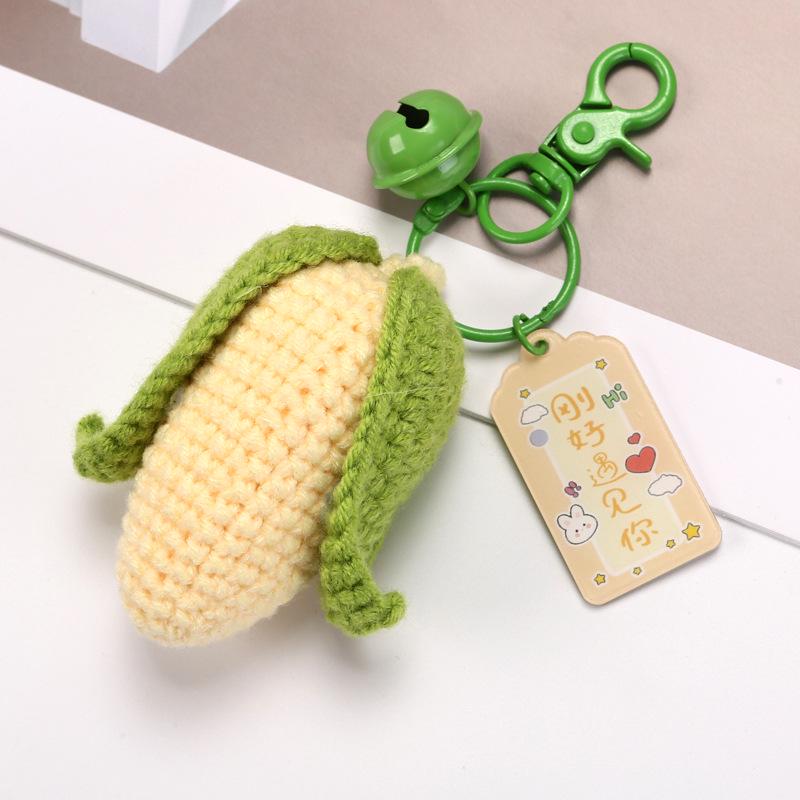 Handmade Knitted Corn, Tomato & Persimmon Keychain Pendant - Cute Ornament & Small Gift