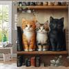 Lovely Cats outside the Window Shower Curtain, Bathroom Decorative Shower Curtain, Printed Polyester Home Curtain with Hooks