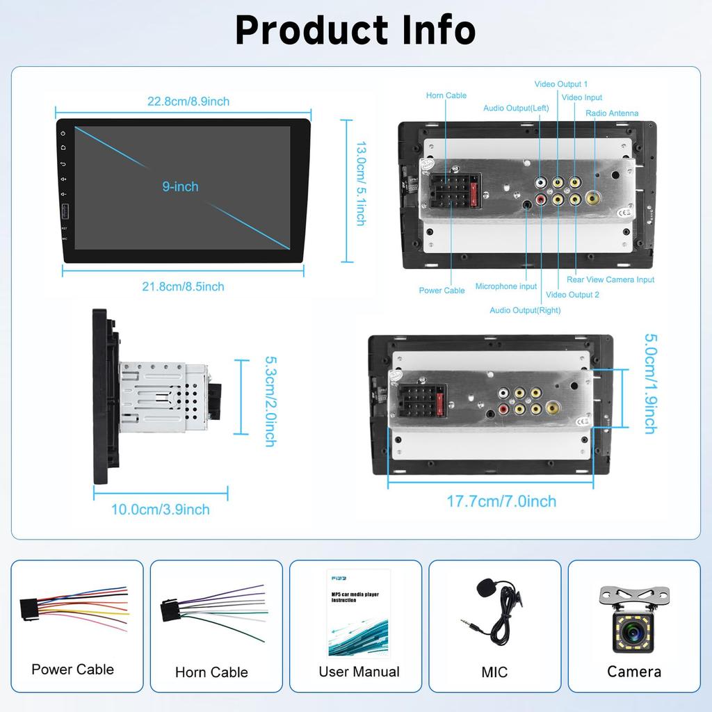 Hodozzy 1Din 9 Inch Touch Screen 1 Din Car Radio Wireless Carplay and Android Auto Car Stereo Single Din Support Bluetooth Handsfree Mirrorlink USB FM