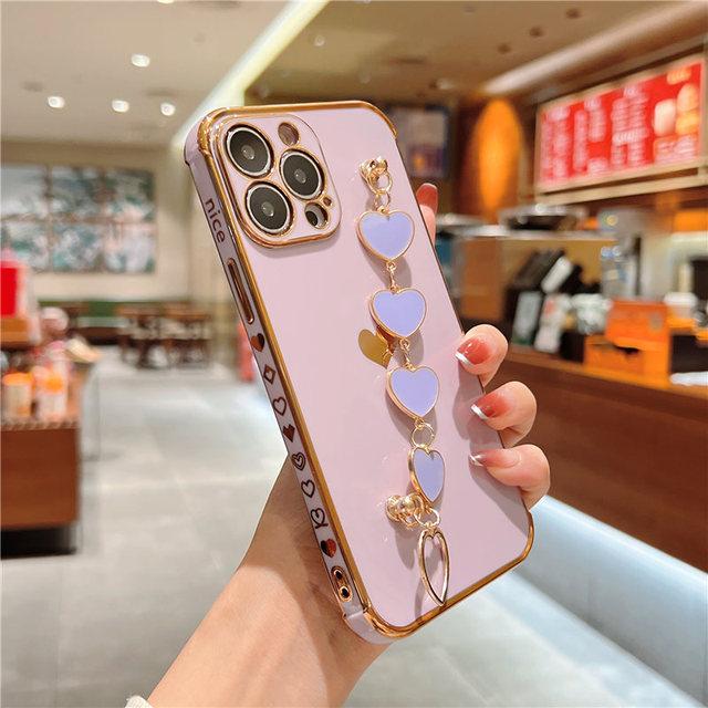 Soft Bracelet Love Heart Case For Iphone 11 12 13 Pro Max Xs X Xr 7 8 Plus Se 2020 13 Mini Electroplated Bumper Silicone Cover