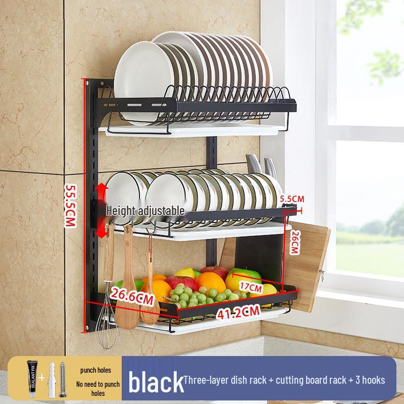 Wall-Mounted Stainless Steel Dish Rack: Punch-Free