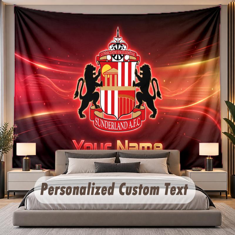 Benutzerdefinierte Namens-Text-Wandteppich Sunderland FC Personalisierter Polyester-Wandteppich für Schlafzimmer und Zimmer