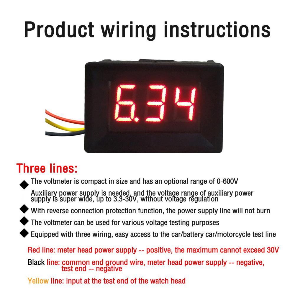 0.36'' DC 0-300V 0-600V 3 Wires Digital Voltmeter Calibrate Reading 0.36 Inch Red Green Blue LED Display Voltage Meter