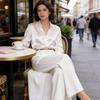 Pantaloni Larghi da Donna in Lana a Vita Alta Vestibilità Larga per Uso Casual Primaverile