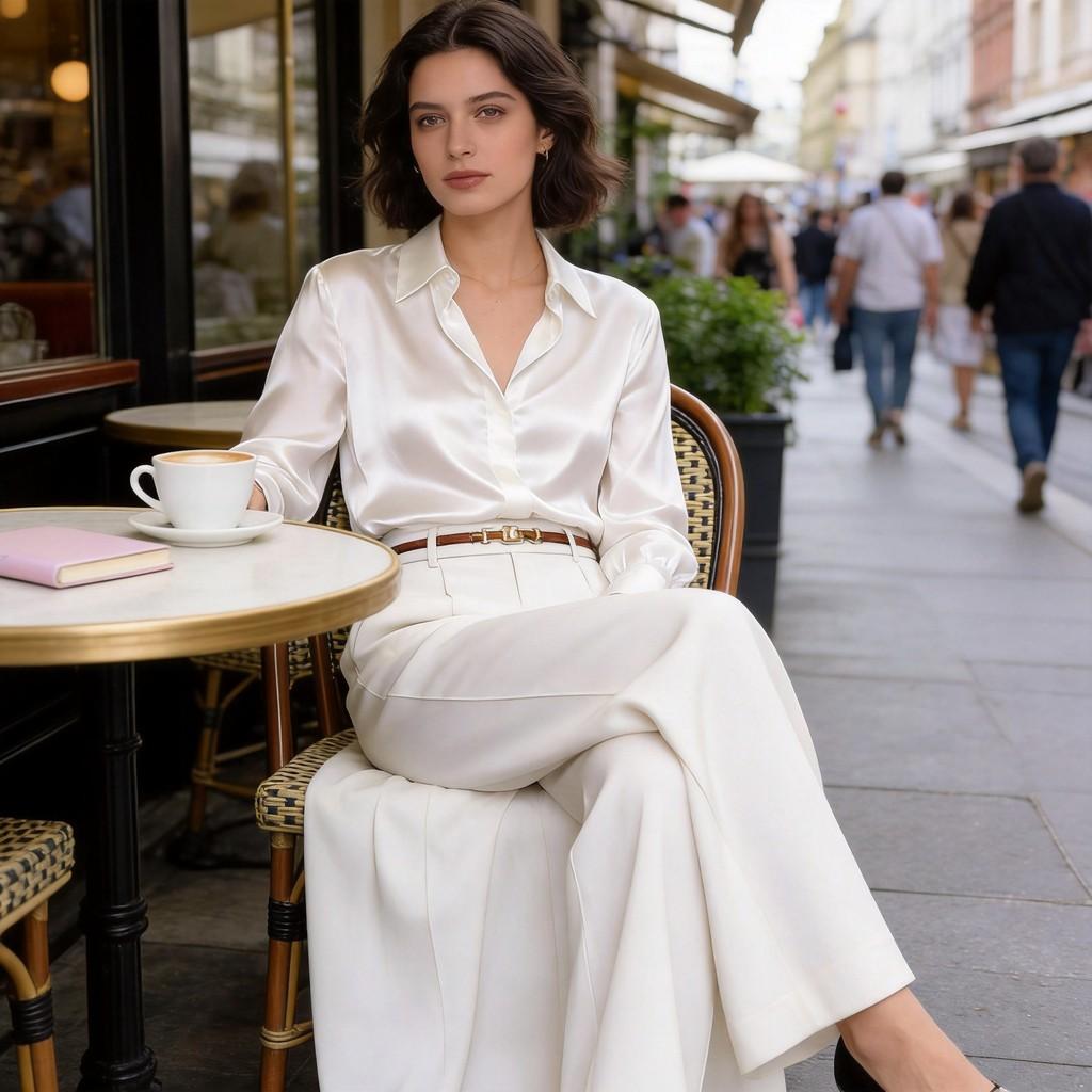 Pantaloni Larghi da Donna in Lana a Vita Alta Vestibilità Larga per Uso Casual Primaverile