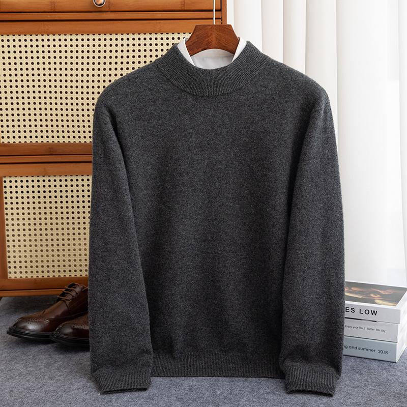 Men's Pullover Half-high Collar Sweater Autumn Winter Warm Solid Color Knit Sweater Business Casual Top