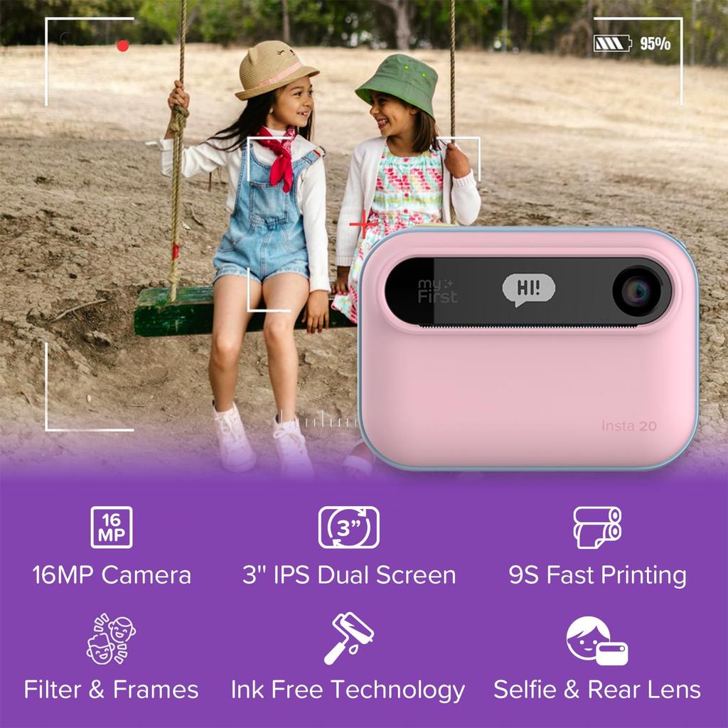 myFirst Camera Insta 20 Instant Print Digital Camera with 16MP 1080P Birthday Gift for Children Ages Selfie Unlimited Micro SD Card Candy Single -