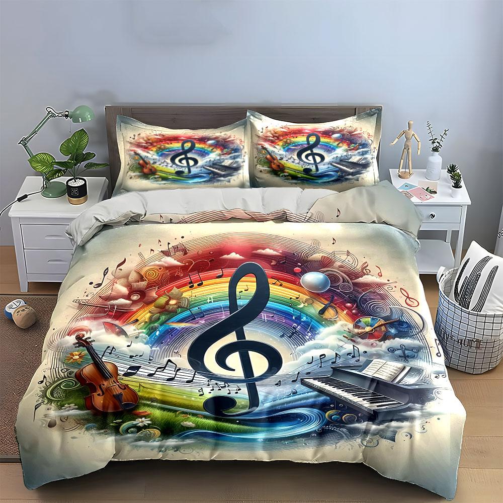 Music Rainbow Art Symphony Bedding Duvet Cover Set Duvet Cover Pillowcases (1*Duvet Cover 2*Pillowcases, without duvet insert)
