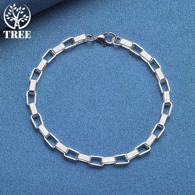 925 Sterling Silver Big Long 5mm Box Chain Bracelet Jewelry