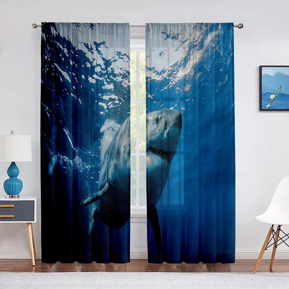 3D Акула Рыба Океан Морская Тема Прозрачная Вуаль Шторы для Гостиной Окна Шифоновые — фото 11