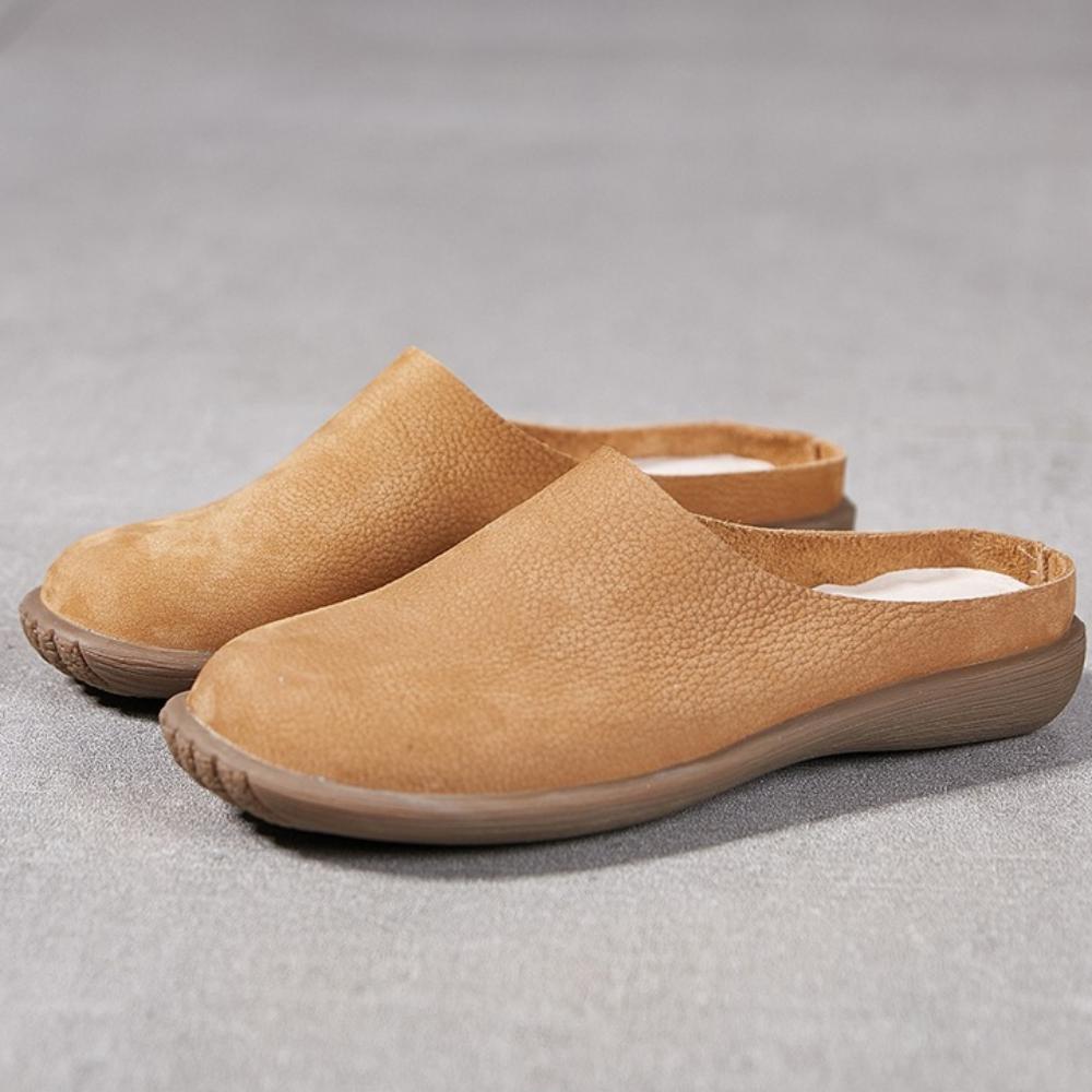 Women Slippers Outside Cowhide Bag Head Cool Slippers Soft Bottom Soft Surface Leather Half Slippers Comfortable Women's Shoes