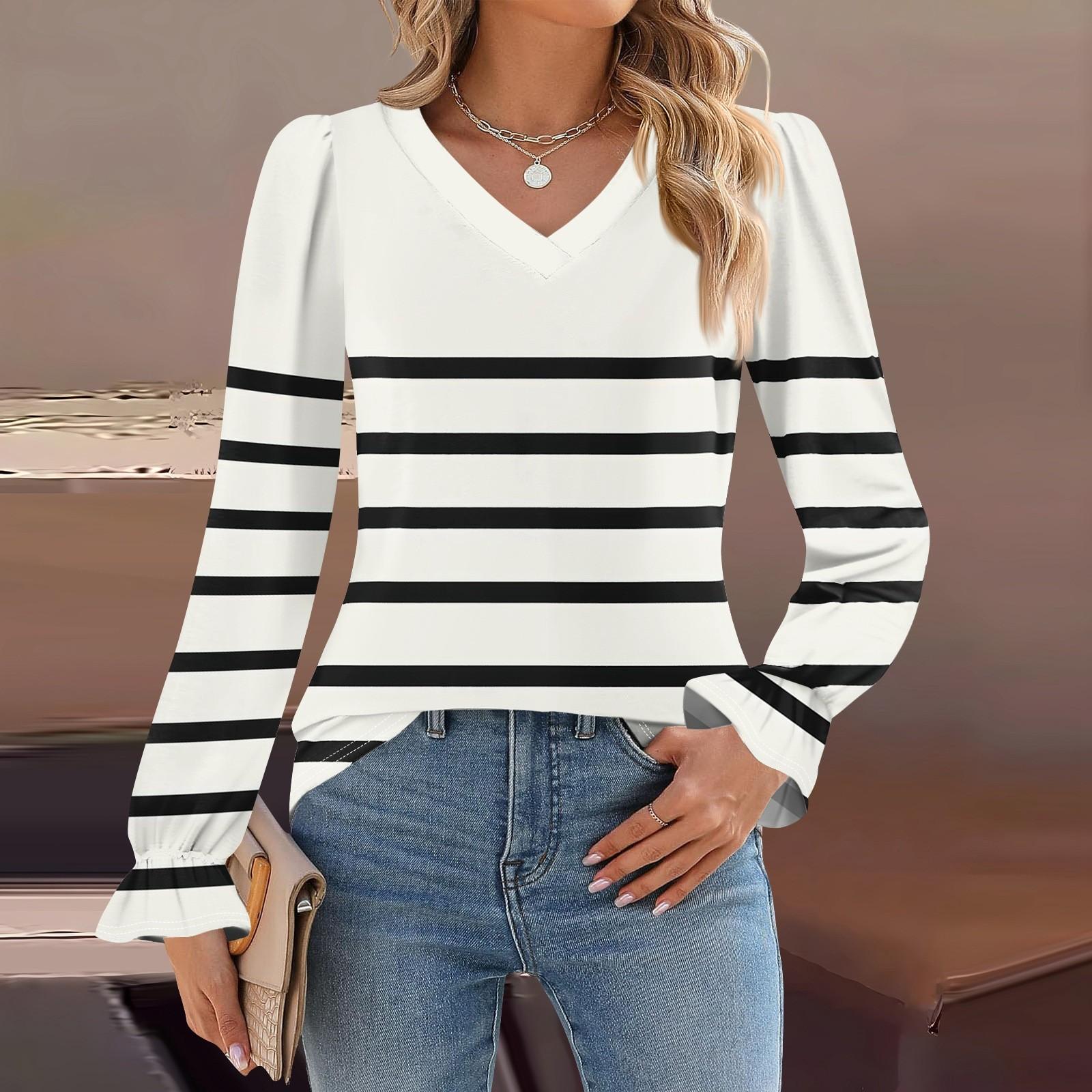 

Жіночий повсякденний топ із довгими рукавами та принтом із v-подібним вирізом XL білий