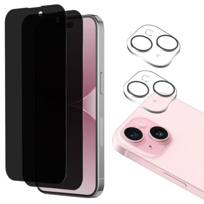 Schutzfolie - Phonillico - iPhone 15 PLUS - Gehärtetes Glas - Anti-Spionage - 2er-Pack