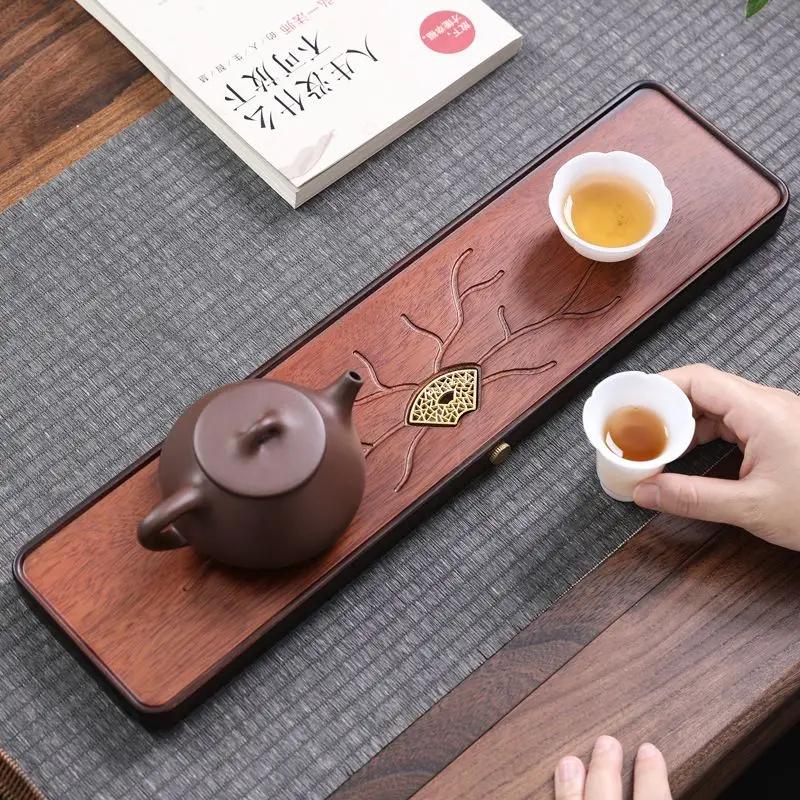 Rosewood Dry Brewing Tea Tray, Rectangular Anti-Slip Gongfu Tea Set with Drainage - Compact HomeUseWoodenTea CeremonyAccessories