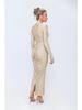 Hollow Out Long Sleeve Sexy Maxi Dress For Women Gown Autumn Winter New Metal Buckle Ruched Slit Long Dress Elegant