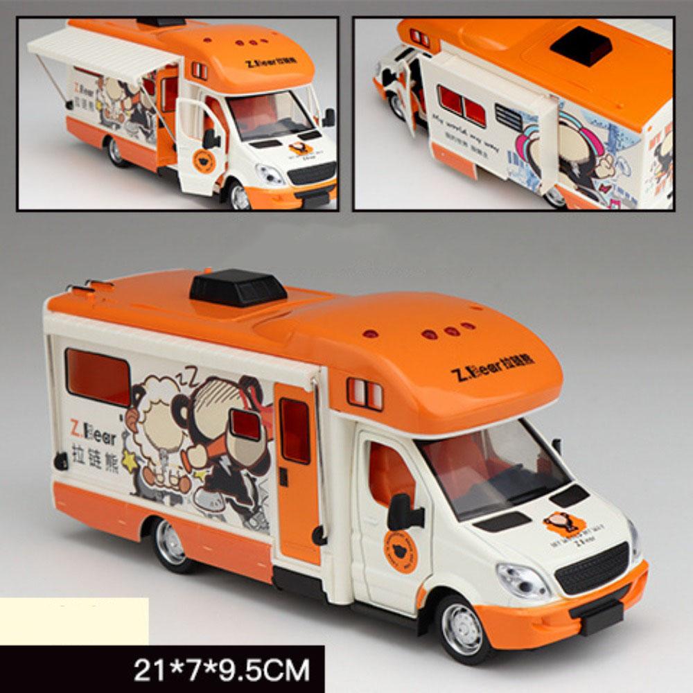 Scale 1:32 Pickup Model Cartoon Bear Car Toy Sound Light Pull Back Doors Opened Miniature RV Models Home Decor Decoration