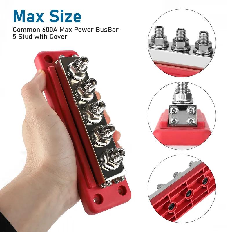 Bus Bar Terminal Block Car M10 5 Way Busbar Terminal Block Power Distribution Block For RV Car Boat Yacht Truck 600A 12V-48V DC