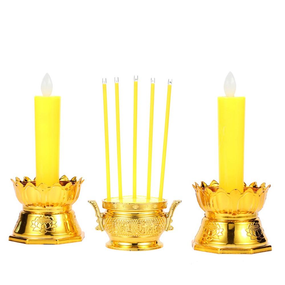 Plastic Lotus Candle Set Gold White Electronic Candlestick Set  Desktop Ornament