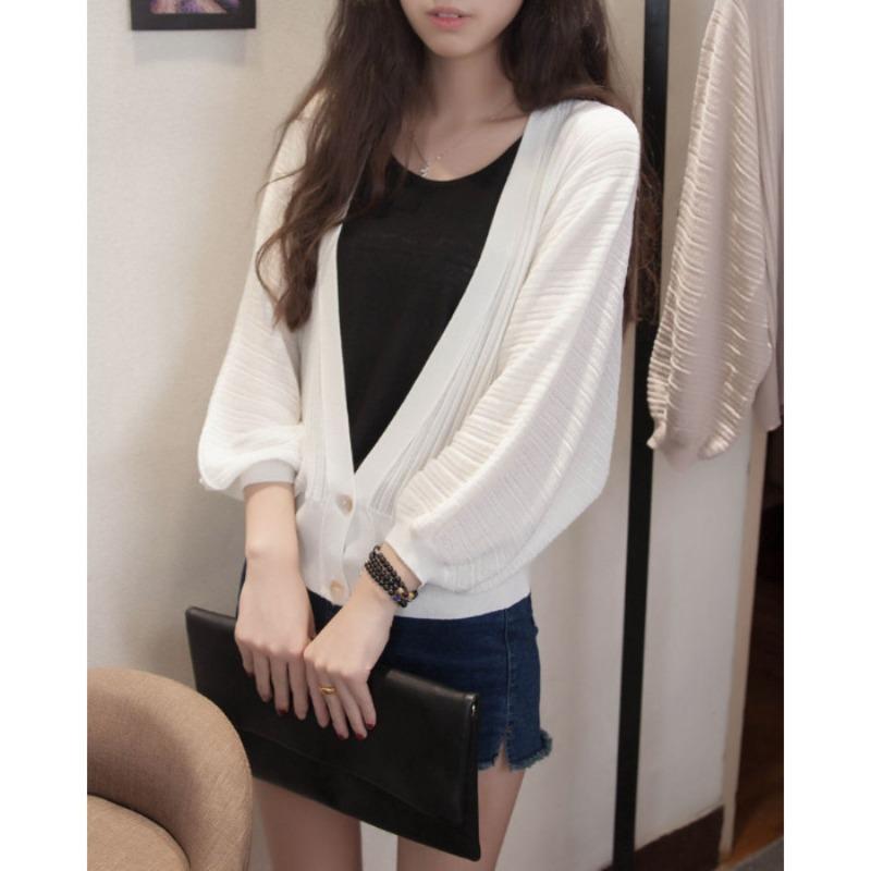 Lockere Sonnenschutzkleidung im koreanischen Stil, Klimaanlagen-Shirt, Frühlings- und Sommer-Laternenärmel-Schaljacke, Strandjacke, Strickjacke