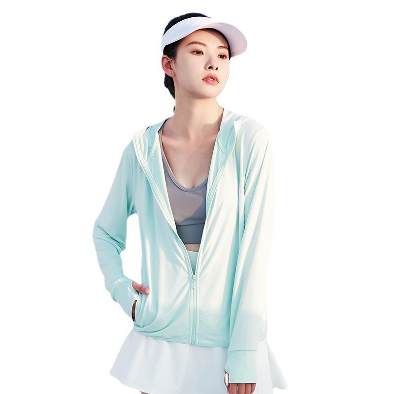 Sun Protective Coat Thin Hooded Sun Protective Clothing Women Outdoor Long Sleeve Jacquard Breathable Quick Drying Sun Protective Clothing