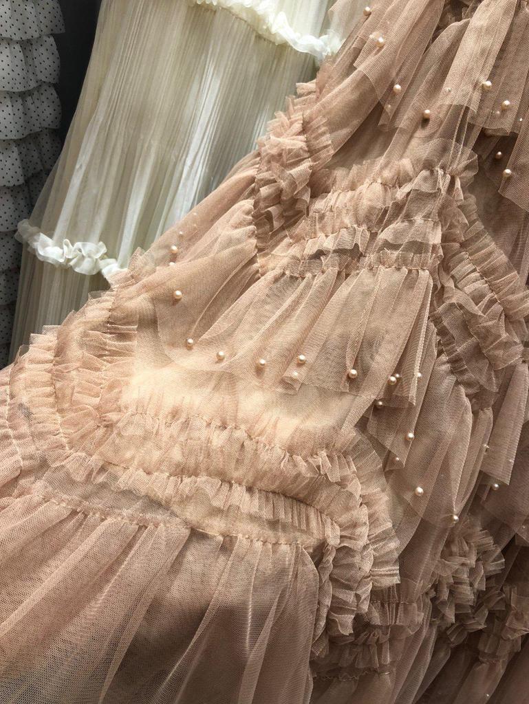 Fustă Midi din Tulle cu Mărgele Stratificate Complex: Rochie de vară subțire și versatilă pentru femei