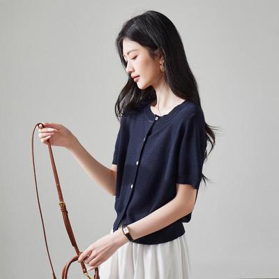 SOFSIL Women's Round Neck Short Sleeve Knit Cardigan