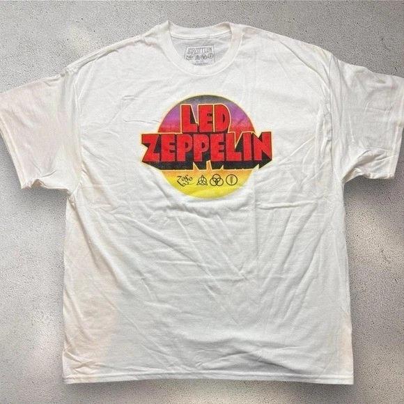 Led Zeppelin Графическая футболка Белая XL Закатное лого Символы Рок-группа Футболка XL
