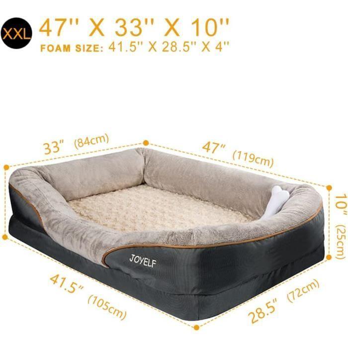 Lit pour chien orthopédique - joyelf - xxl - mousse à mémoire - housse lavable - jouet inclus