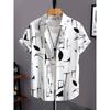 Summer 2025 Men's Short-sleeved Shirt With Black And White Stripes And Collection Pattern Print Single-breasted Fashion Shirt