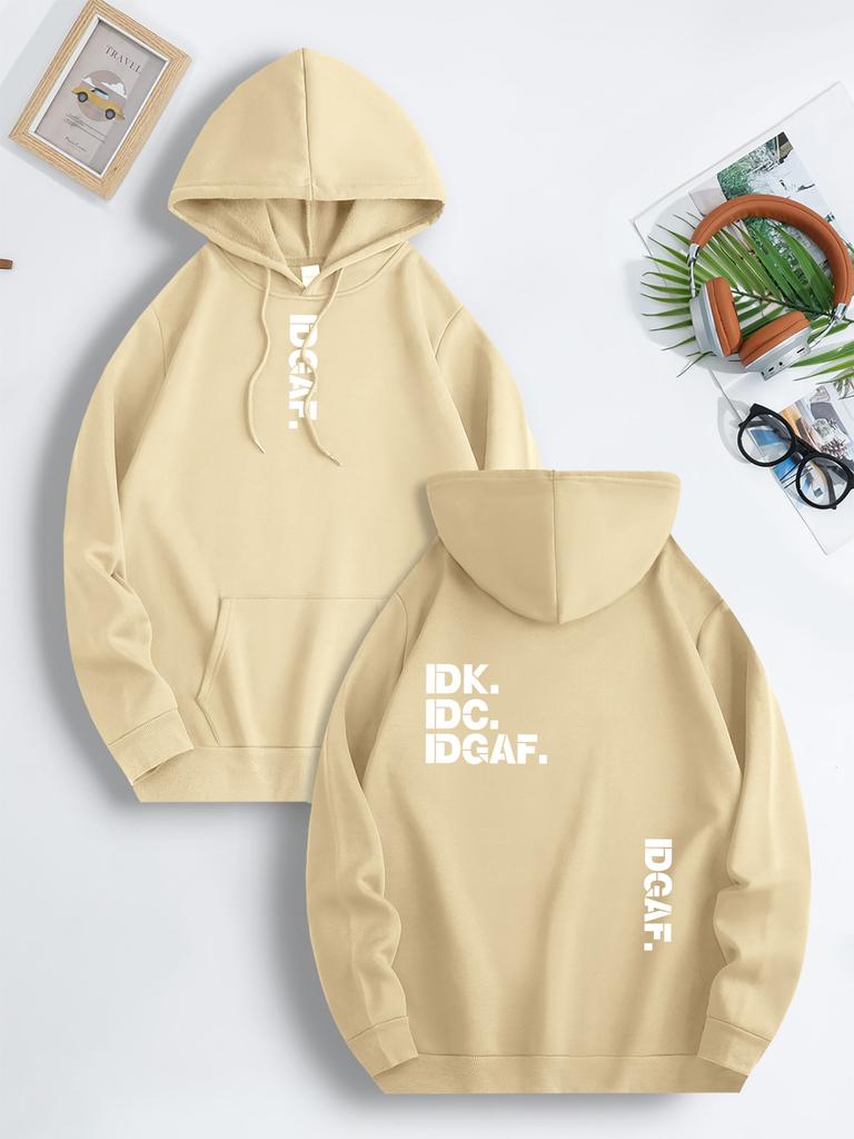 Cozy Fleece-Lined Hoodie with Letter Print - Casual & Sporty Pullover for Men, Machine Washable