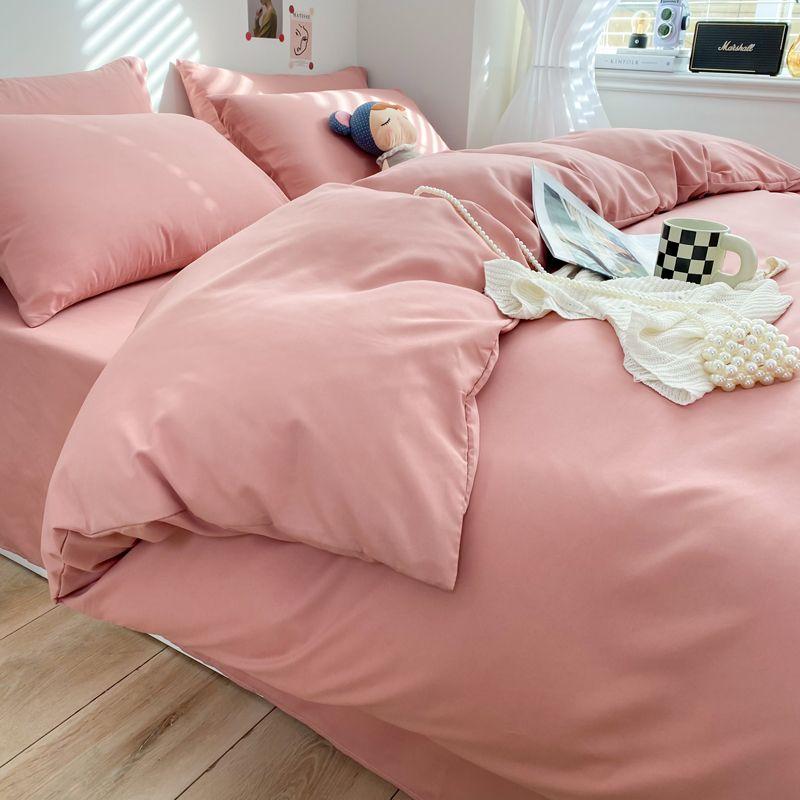 

Color and Plain Three-Piece Set Minimalist Double Quilt Cover Four-Piece Set Bed Sheet College Students Dormitory Bedroom Korean Style Ins Style 4 150*200cm single quilt cover Bean paste