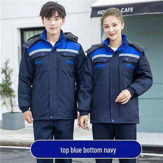 Abbigliamento da lavoro invernale in cotone colorblock riflettente: Giacca e Pantaloni Caldi di Media Lunghezza con Logo Personalizzato