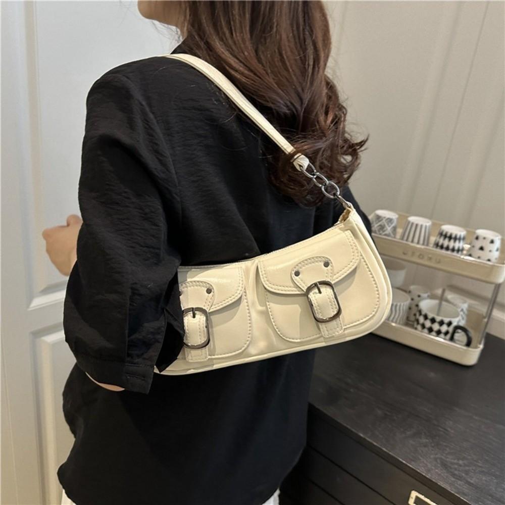 Vintage Women's Armpit Bag Double Pockets Zipper Handbag Fashion Pu Leather Shoulder Bag  Commuting