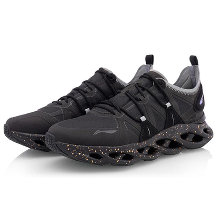 Li Ning Cushioning Breathable Rebound Low top Running Shoes Men's Black Blue ARHQ057-1