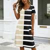 Damen Kurzarm Print Midi Kleid Rundhalsausschnitt Lockerer Schnitt Sommer Freizeitkleid mit Taschen für den täglichen Gebrauch