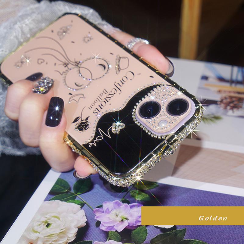 Snake Head Diamond Border Balloon Backboard with Acrylic Material Lens Film Case for iPhone 15 14Plus 13 12 11 Pro Max XSMax 8 7 Plus Protective Cover