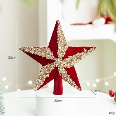 New 14cm Christmas Tree Star Plastic Flocking Tree Top Ornament Shiny Surface Solid Color Xmas Tree Topper Party Decor