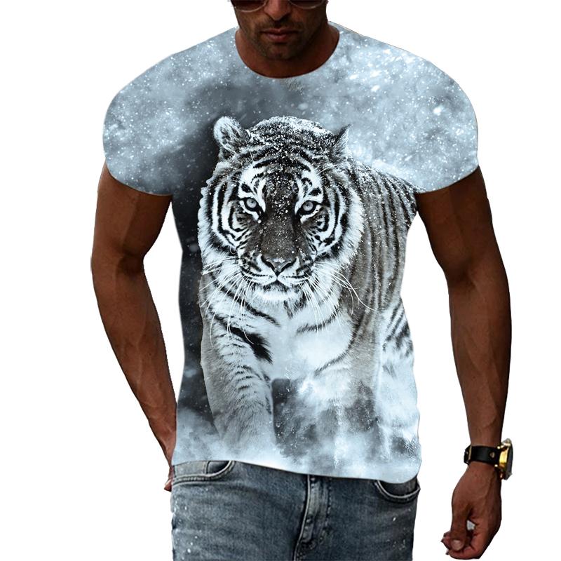 Letní móda Trička s grafikou Tiger Muži Neformální Potisk Trend Trička s krátkým rukávem Hip Hop Harajuku Streetwear se zvířecím vzorem