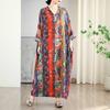 Vacation Style V-neck Retro Long Skirt Cotton Linen Dress