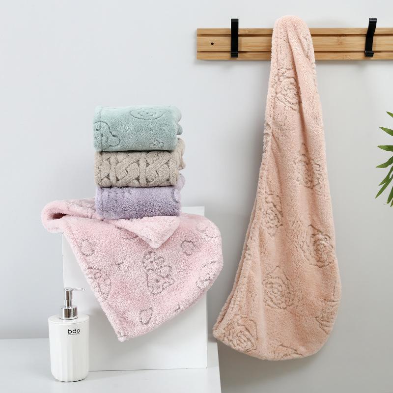 Coral fleece dry hair cap quickly absorbs water, is soft and skin-friendly, quick-drying cycle hollow flower women's headscarf