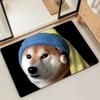 Girl with a Pearl Earring Cute Cat Microfiber Decorative Versatile Flannel Door Bath Floor Mat Quick Dry Absorbent Non-slip Sole