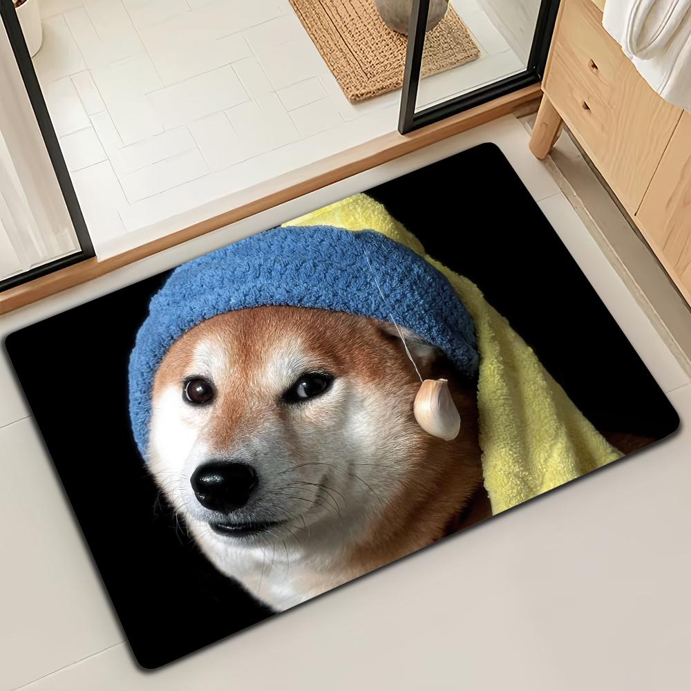 Girl with a Pearl Earring Cute Cat Microfiber Decorative Versatile Flannel Door Bath Floor Mat Quick Dry Absorbent Non-slip Sole