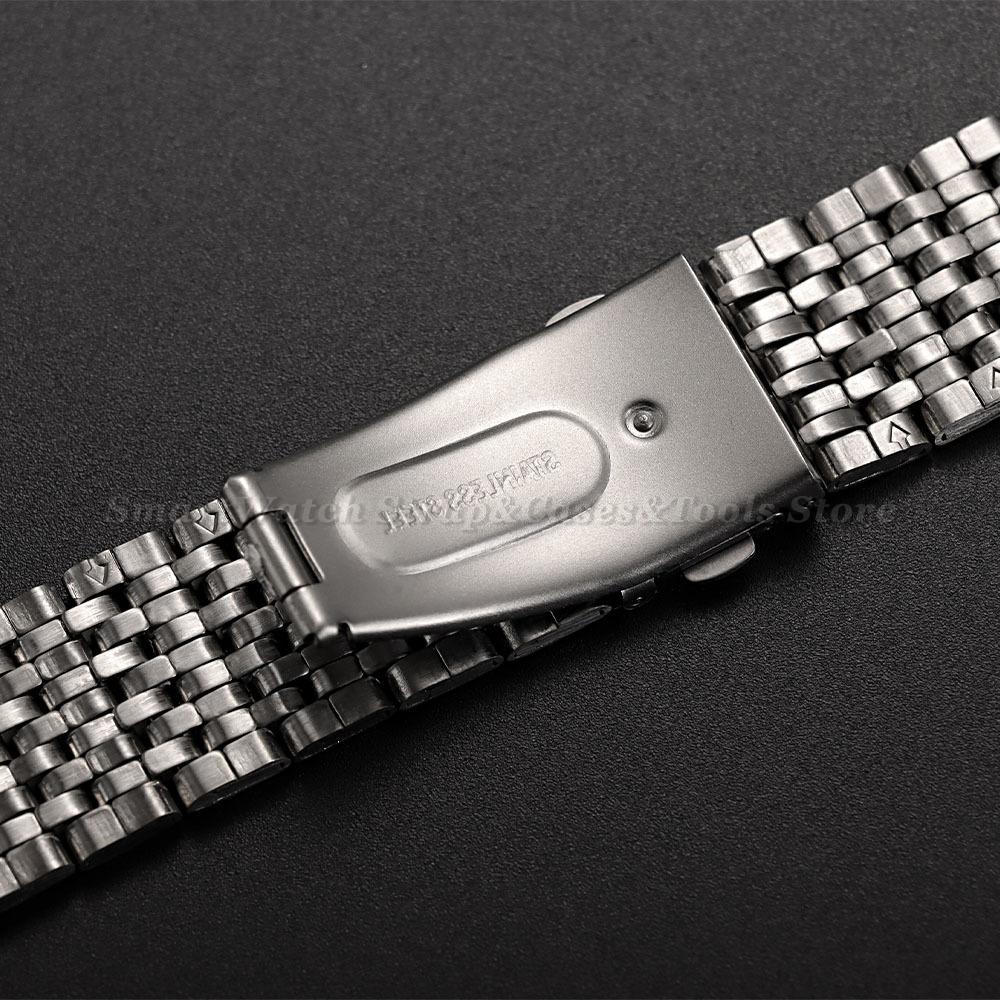 Silver Stainless Steel Watch Band 18mm 20mm 22mm Replacement Strap Double Press Folding Clasp Metal Watch Bracelet for Men Women