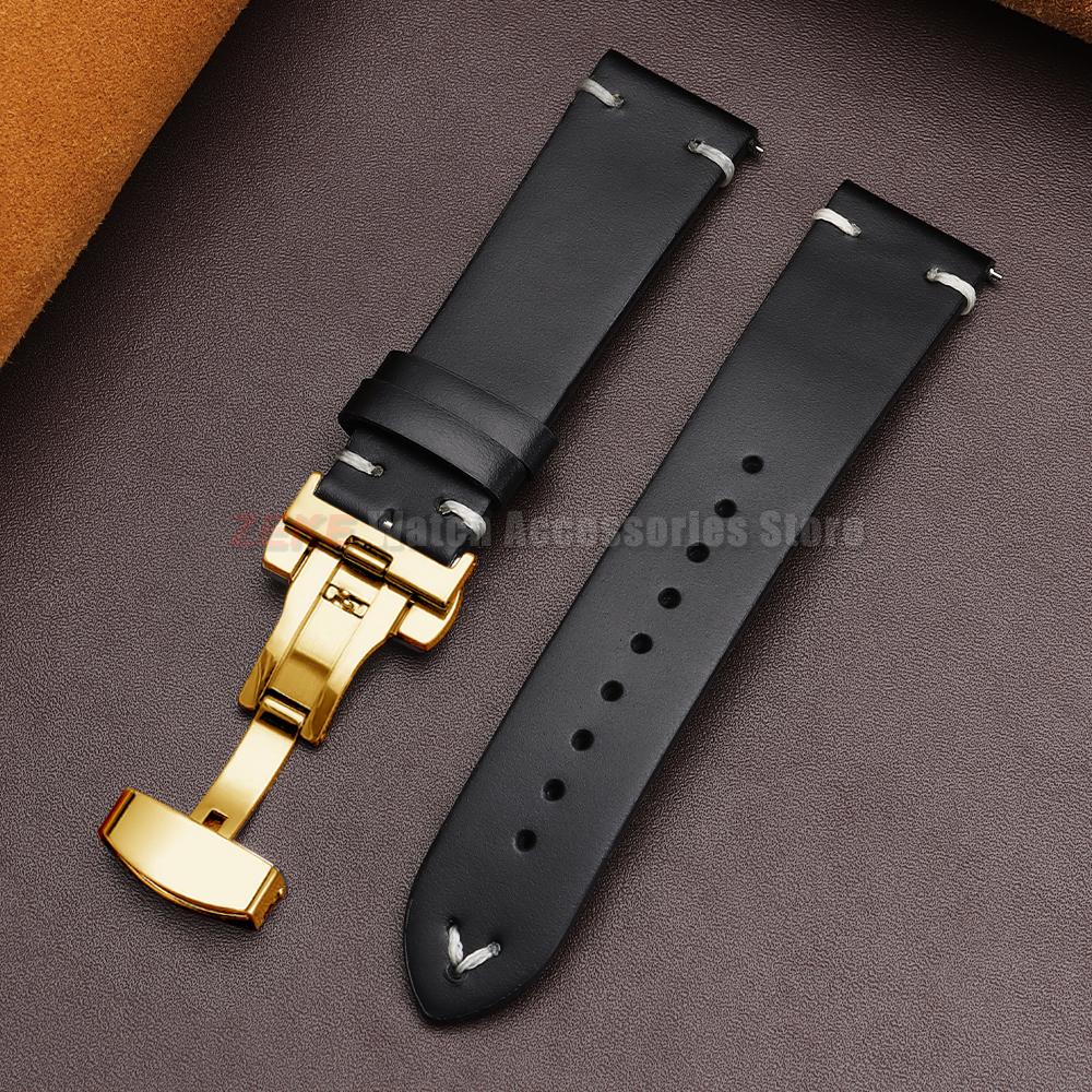 Vintage Oil Wax Leather Watch Band 18mm20mm 22mm Bracelet for Seiko Butterfly Buckle Stitching Cowhide Strap for Omega Watchband