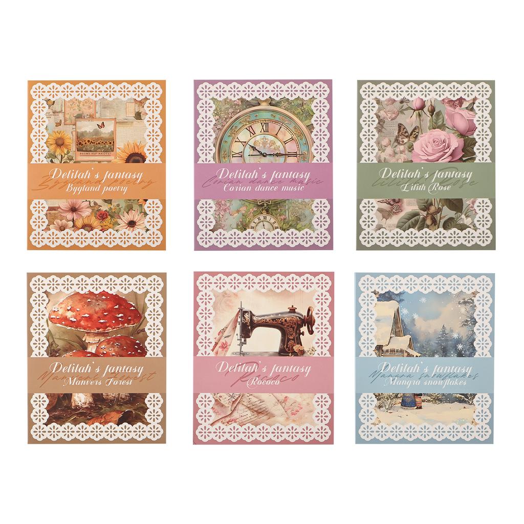 JIAMEI 24sheets Fantasy Journal Series Creative Retro Lace Burnt Aesthetic Material Paper DIYScrapbooking Decor Journal Supplies
