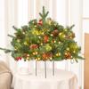 Pre-lit Christmas Tree Urn Filler Battery Operated Artificial Xmas Tree with Cones Berries Holiday Porch Planter Filler with Tripod Stake And LED
