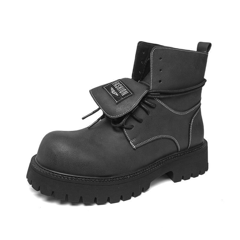 Plus Size Men's Thick Sole High Top Martin Boots - Autumn/Winter Motorcycle Style British Fashion