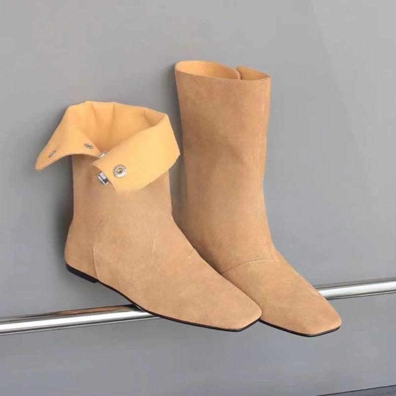 Fashion Flats Women Ankle Boots Suede Square Toe Shoes Winter Designer New 2025 Trend Goth Chelsea Cozy Non Slip Botas De Mujer