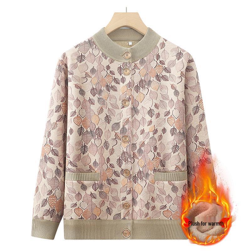 

Осенне-зимний флисовый кардиган с цветочным узором для мам и бабушек 3XL, 120-140 jin