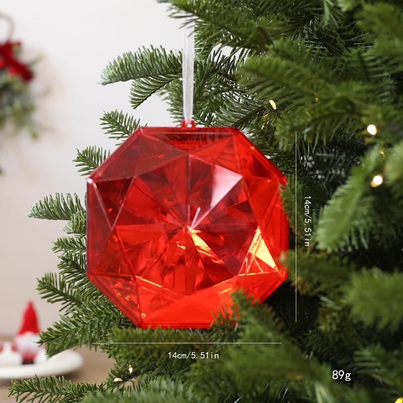 Plastic Christmas Tree Hanging Ornaments With Glitter Gem Accents In Square And Round Shapes For Festive Seasonal Decoration Use